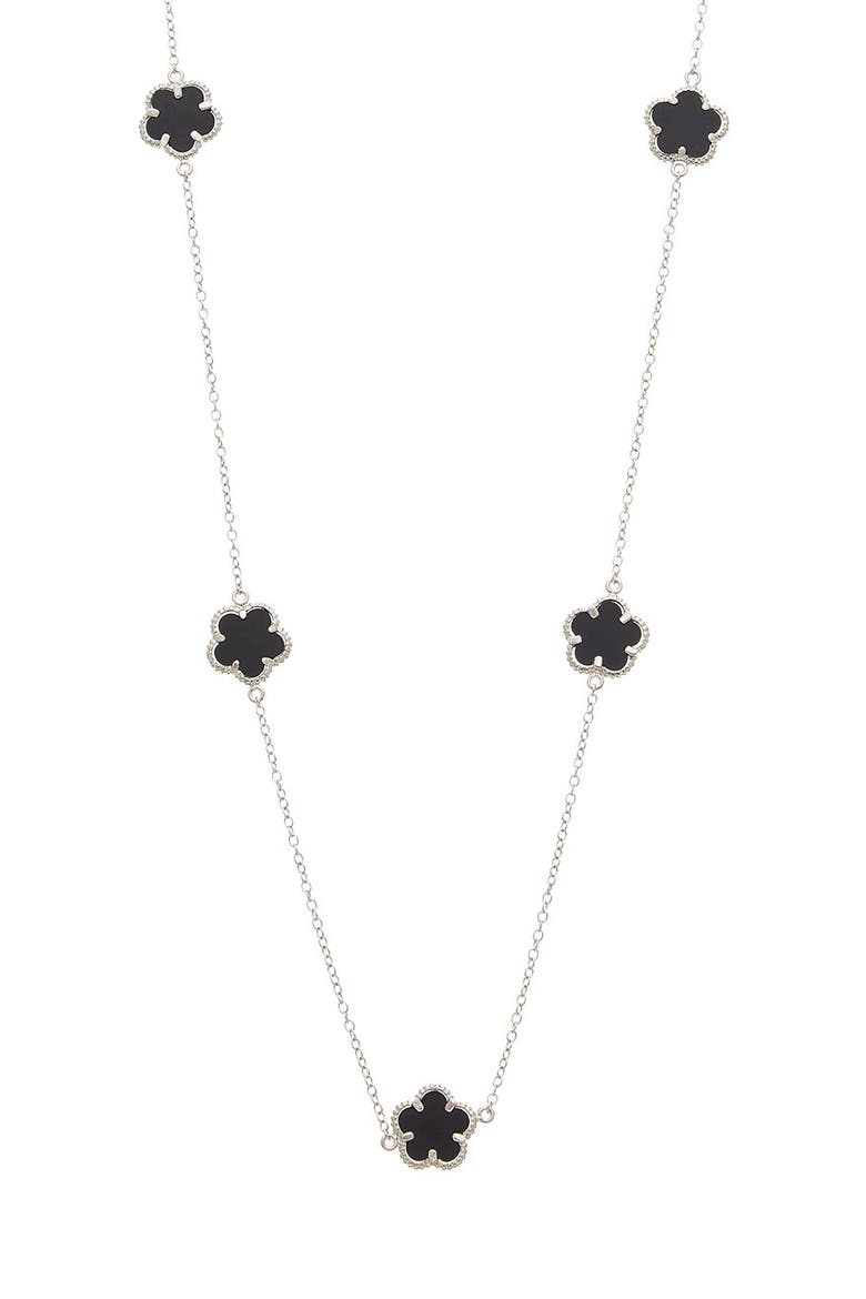 Onyx Flower Station Necklace, Main, color, SILVER
