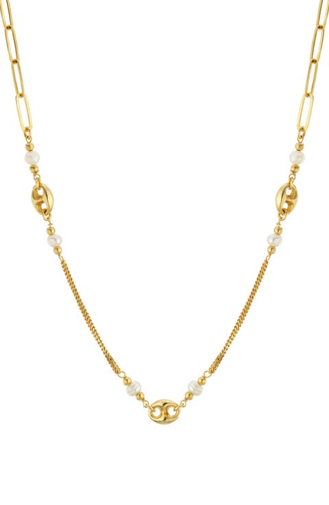 Cultured Pearl Chain Link Necklace
