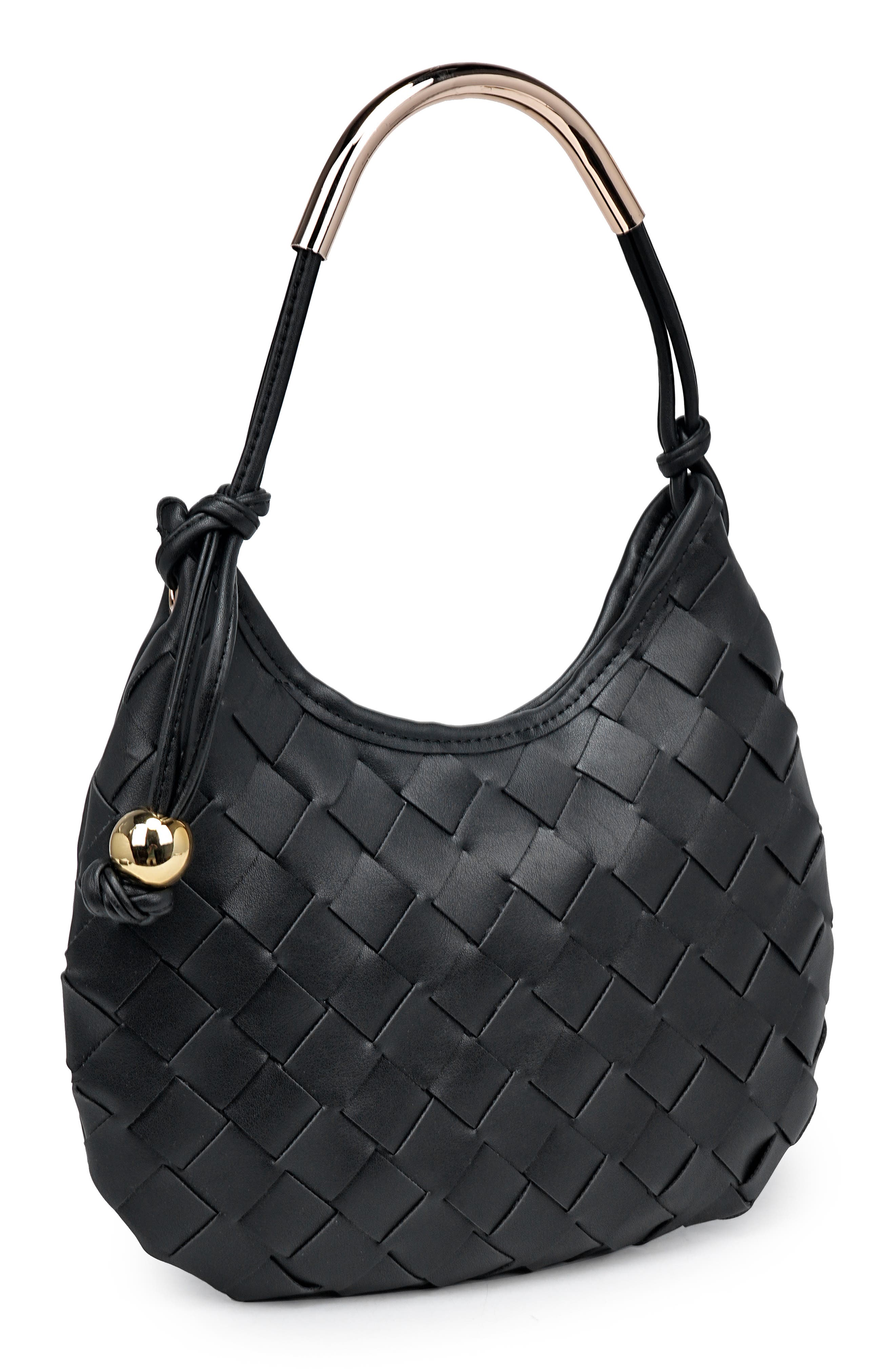 MODA LUXE Woven Faux Leather Shoulder Bag, Alternate, color, Black