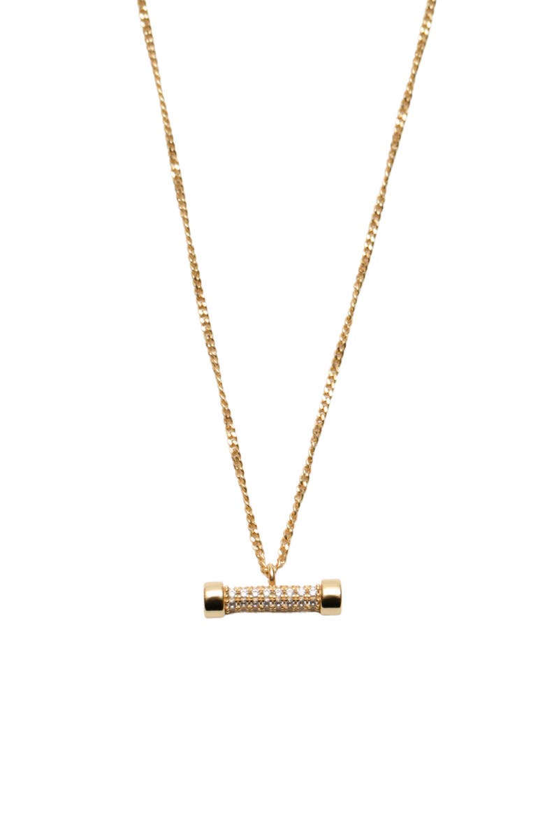 Argento Vivo Sterling Silver Pavé Cubic Zirconia Bar Pendant Necklace, Main, color, Gold