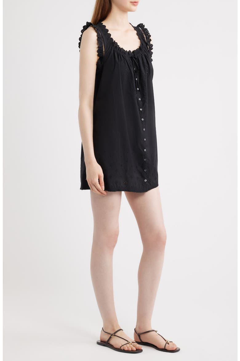 Nessie Eyelet Organic Cotton Shift Minidress, Alternate, color, BLACK