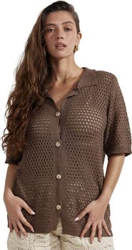 Beach Life by Gottex Robbie Crochet Collared Beach Top