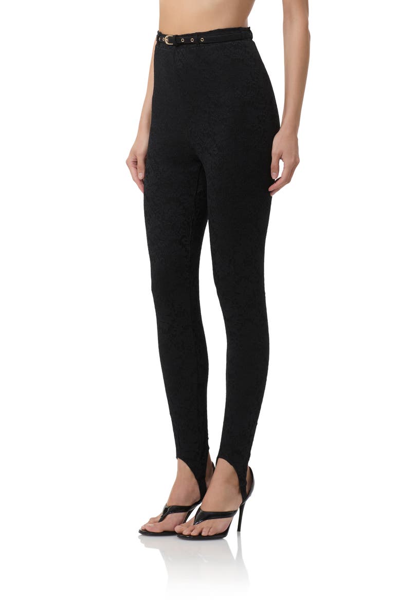Carey Belted Lace Stirrup Pants, Alternate, color, NOIR