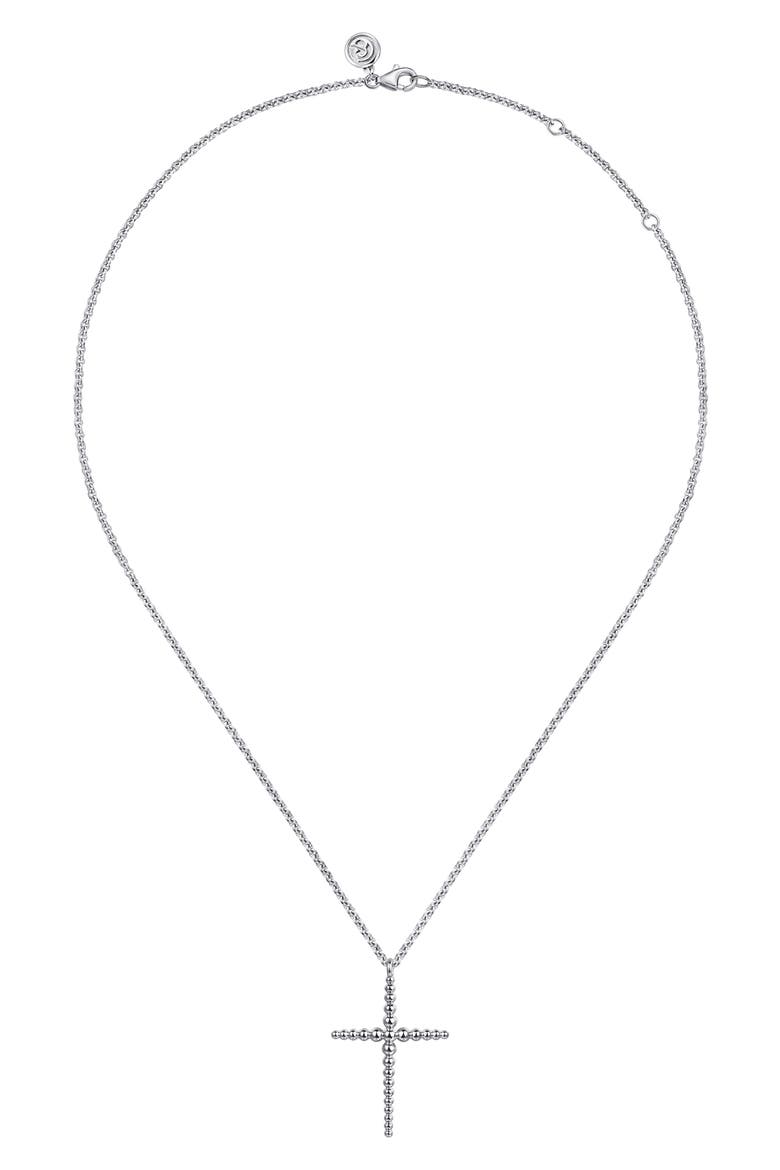 Bujukan Sterling Silver Beaded Cross Pendant Necklace, Alternate, color, STERLING SILVER
