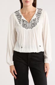 Lucky Brand Tie Neck Bubble Hem Top