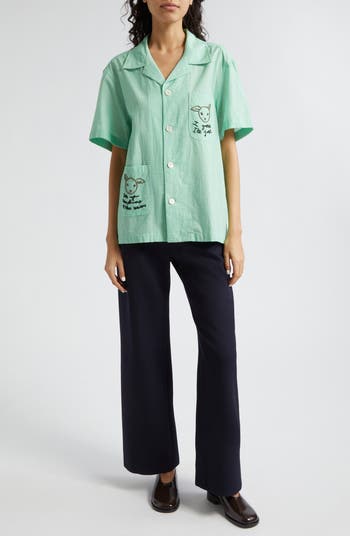 Bode See You at the Barn Embroidered Cotton Button-Up Shirt Bode See You at the Barn Embroidered Cotton Button-Up Shirt