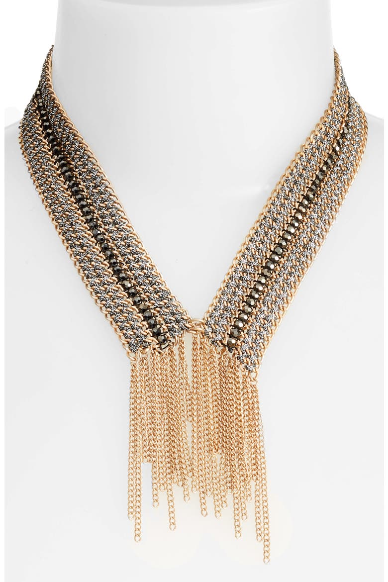 Fringe Collar Necklace, Main, color, GREY- GOLD