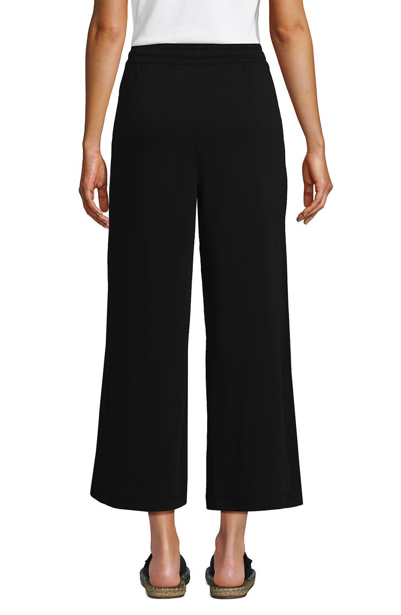 Lands' End Sport Knit Pull On Drawstring Wide Leg Crop Pants, Alternate, color, Black