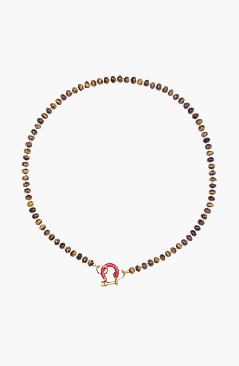 SHOP SPICY DAN Garth Tiger Eye Gold Plated Necklace, Main, color, Brown