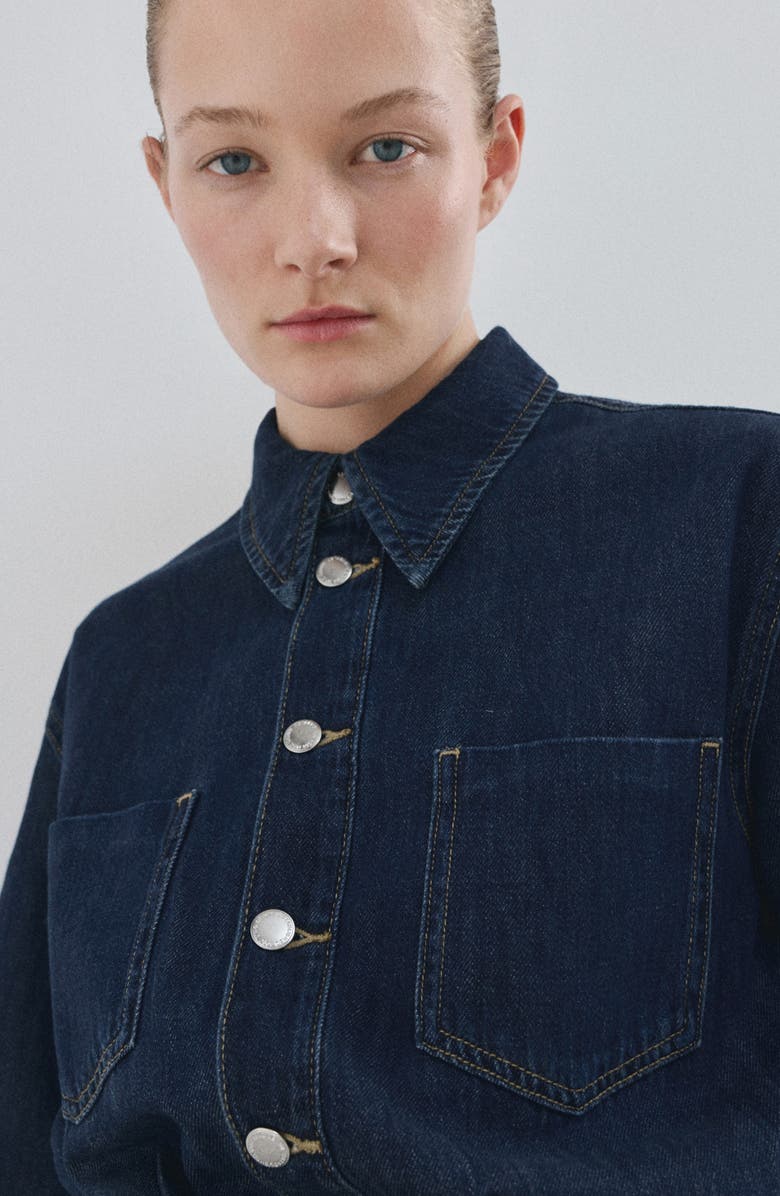 MANGO Long Sleeve Wide Leg Denim Jumpsuit, Alternate, color, Dark Blue