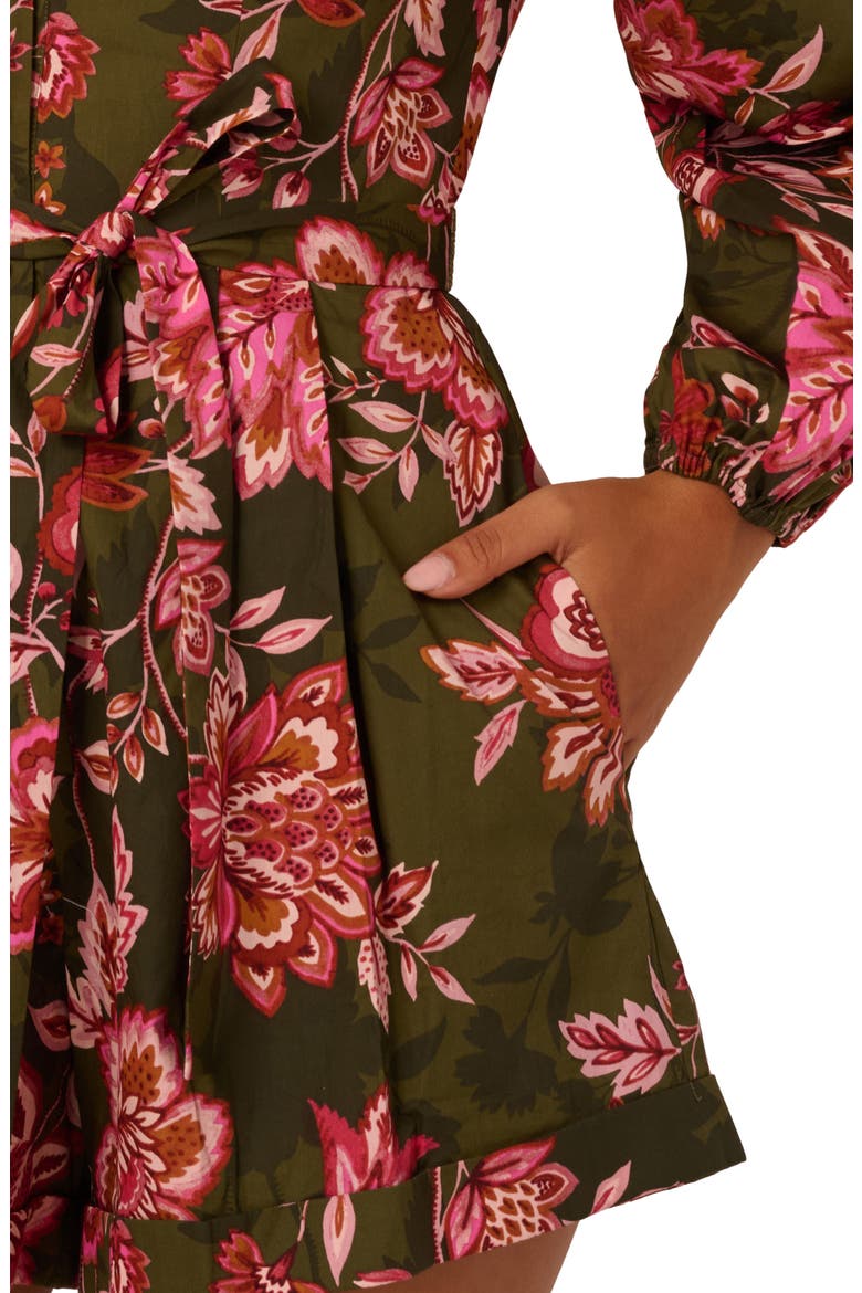 Print Tie Waist Romper, Alternate, color, OLIVE MULTI