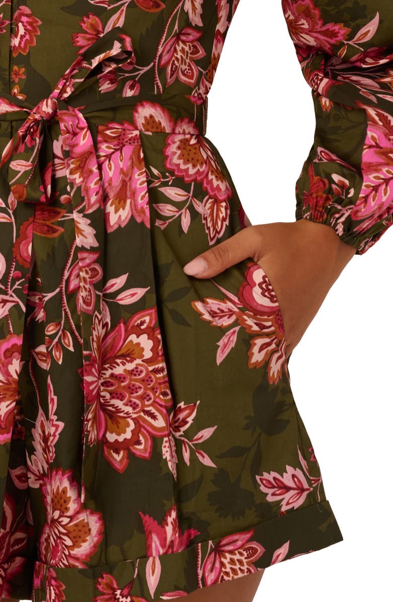 Adrianna Papell Print Tie Waist Romper, Alternate, color, Olive Multi