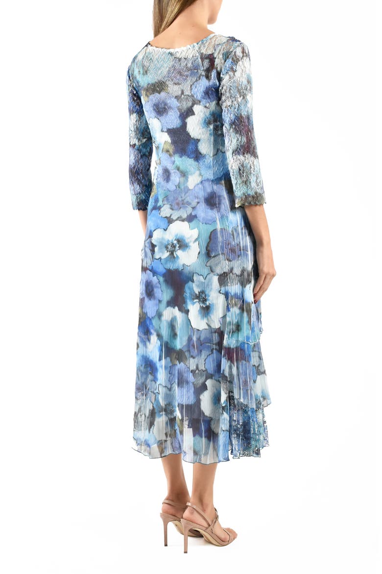 Floral Charmeuse & Chiffon Cocktail Dress, Alternate, color, BLUE HAZE