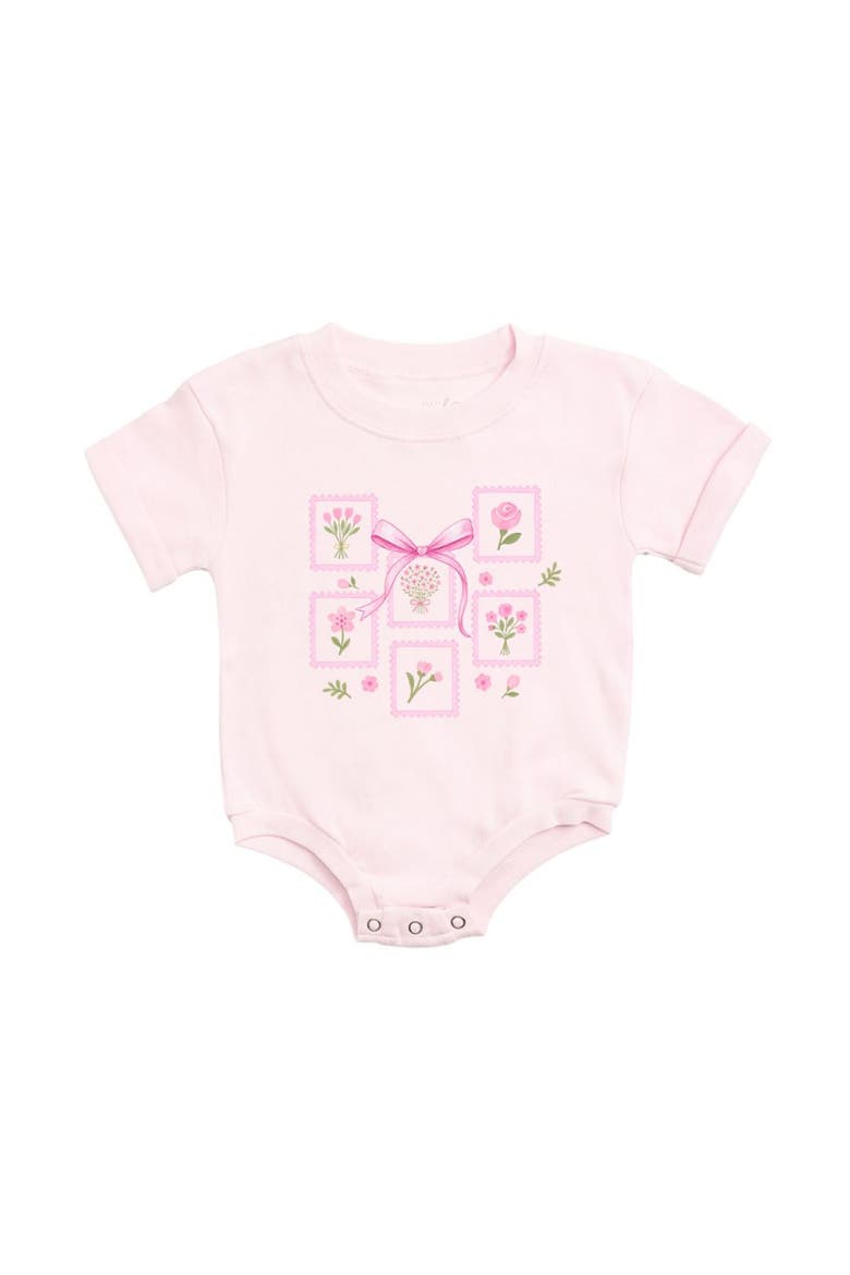 Bouquet Bow Short Sleeve Romper, Main, color, Ballet Pink