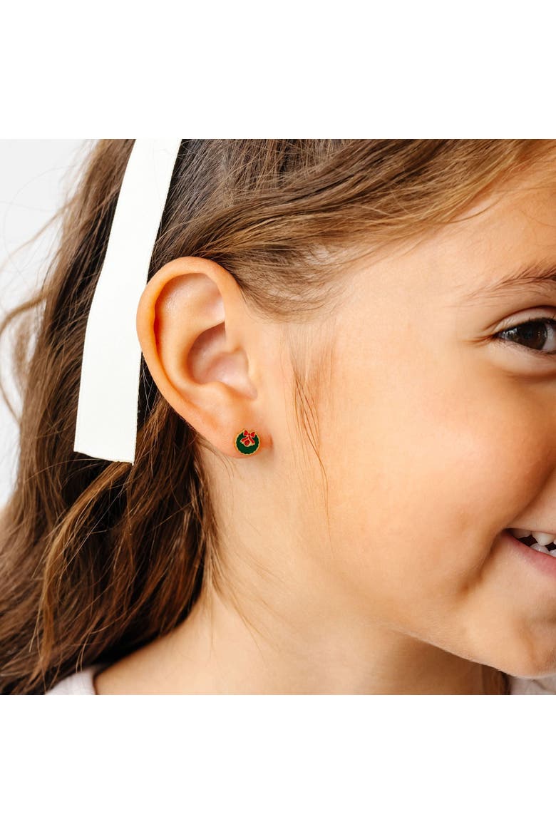 Girls' Wreath Flatback Stud Hypoallergenic Earrings, Alternate, color, Green