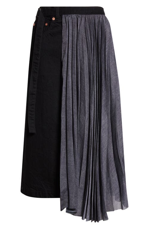 Sacai Mixed Media Midi Skirt In Black