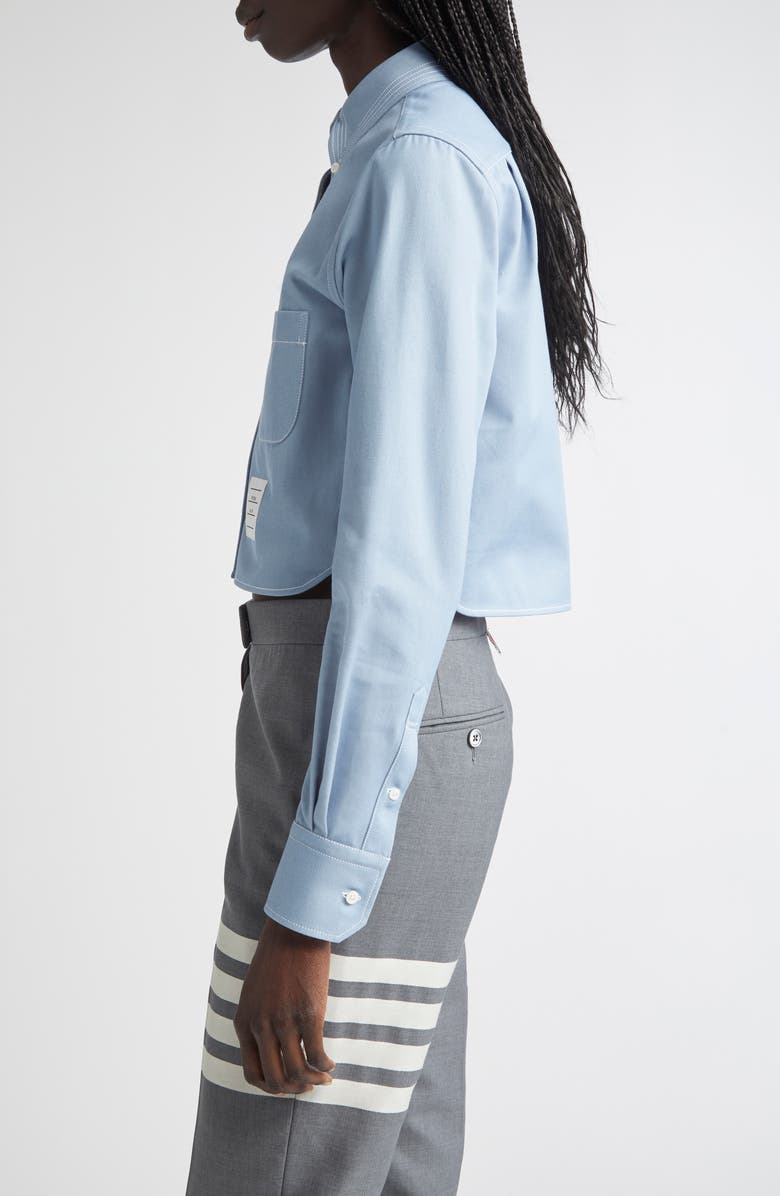 Thom Browne Classic Denim Cropped Button-Down Shirt, Alternate, color, Light Blue
