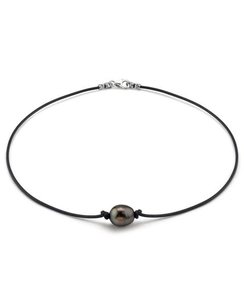 Tahitian Baroque Pearl Leather Necklace