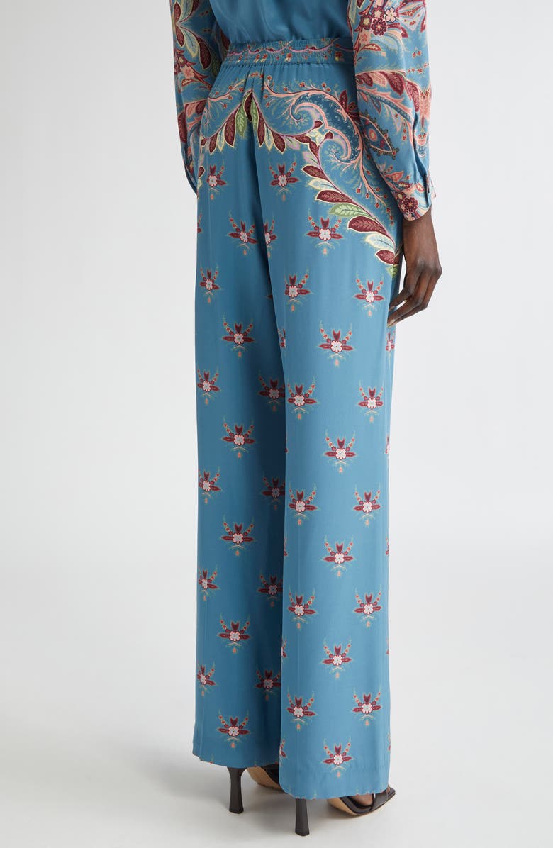 Etro Floral Paisley Silk Flare Leg Pants, Alternate, color, Printed Blue Base