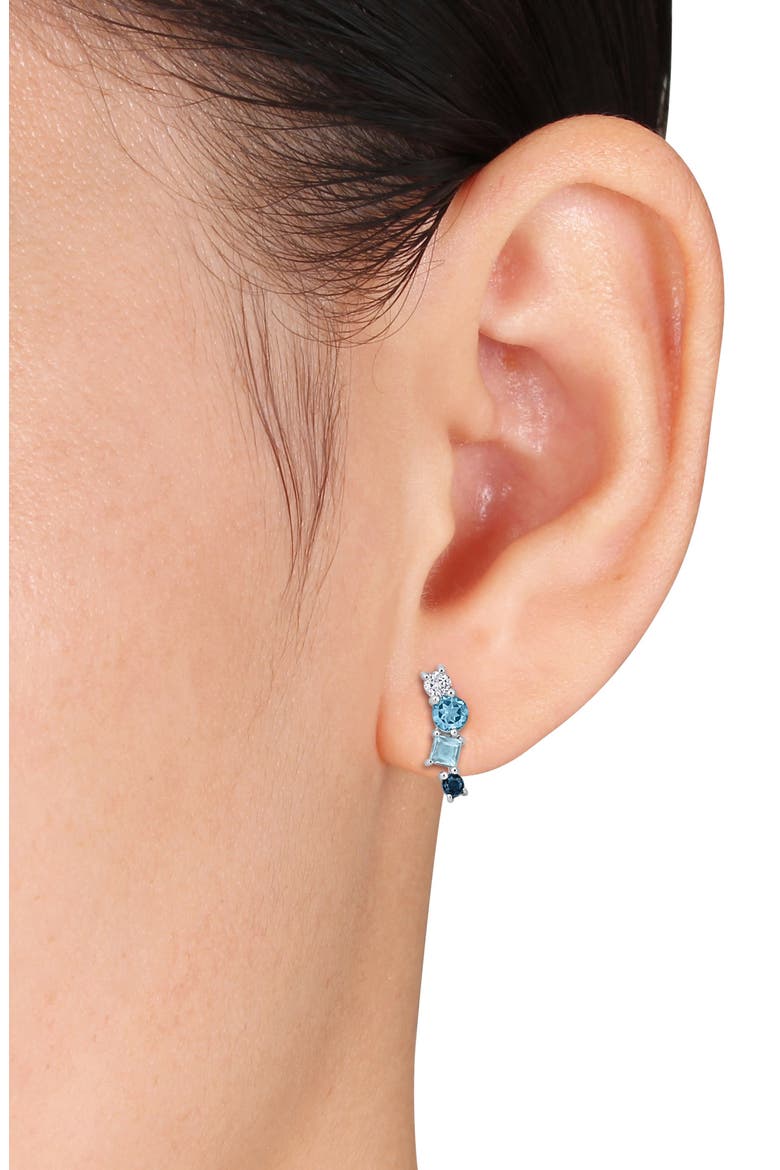 Mixed Cut Swiss London Blue Topaz, Sky Blue Topaz & White Sapphire Stud Earrings, Alternate, color, BLUE