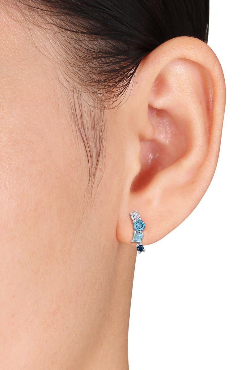 DELMAR Mixed Cut Swiss London Blue Topaz, Sky Blue Topaz & White Sapphire Stud Earrings, Alternate, color, Blue