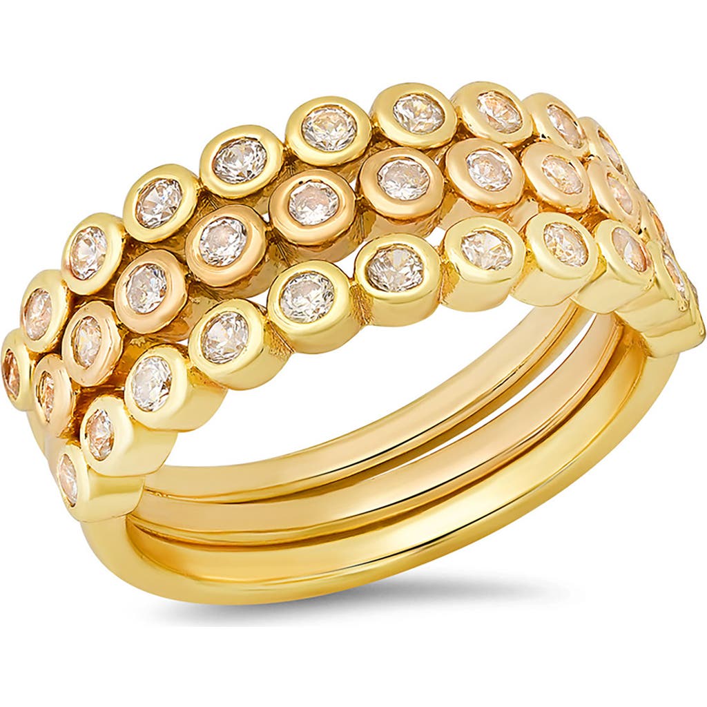 Hmy Jewelry Simulated Diamond Bezel Stacking Ring In Gold