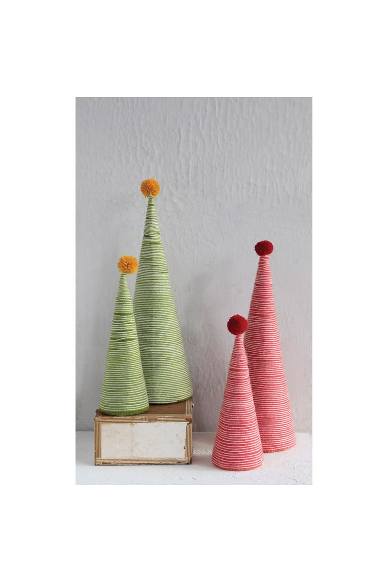 Wool Yarn Wrapped Tree with Pom Pom, Alternate, color, Red