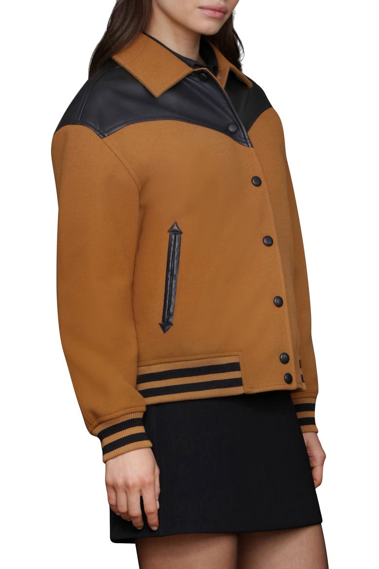 Oversize Western Varsity Jacket, Alternate, color, DARK CAMELBLACK