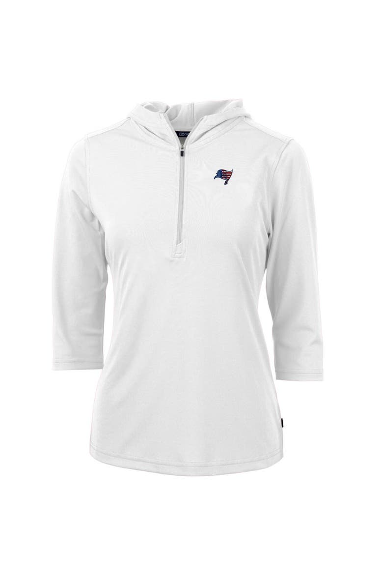 Women's Cutter & Buck White Tampa Bay Buccaneers Virtue Eco Pique 3/4 Sleeve Half-Zip Pullover Hoodie, Alternate, color, White