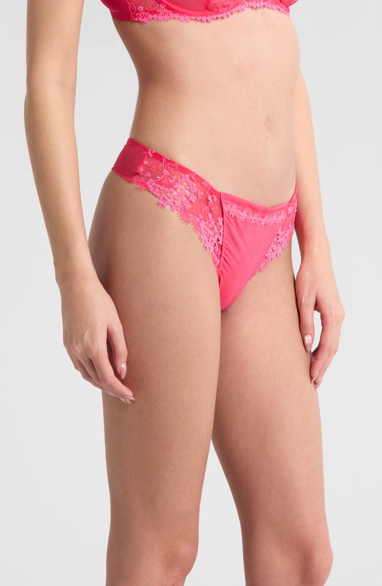 Simone Perele 'Wish' Embroidered Tanga Thong, Alternate, color, Fabulous Pink