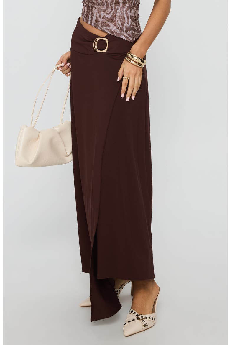 Nola Hardware Detail Cotton Blend Maxi Skirt, Alternate, color, BROWN