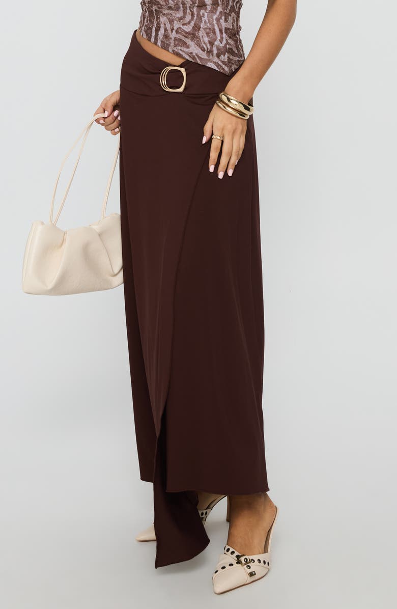 Princess Polly Nola Hardware Detail Cotton Blend Maxi Skirt, Alternate, color, Brown