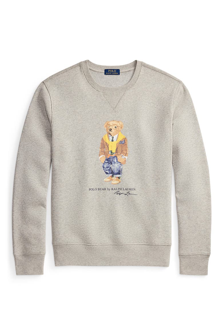 Polo Bear Graphic Sweatshirt, Alternate, color, LOFT HEATHER/ HERITAGE BEAR