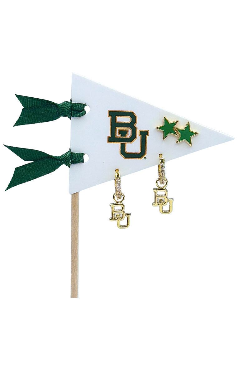 Baylor University  Pennant Pair Earring Set, Main, color, Yellow Gold