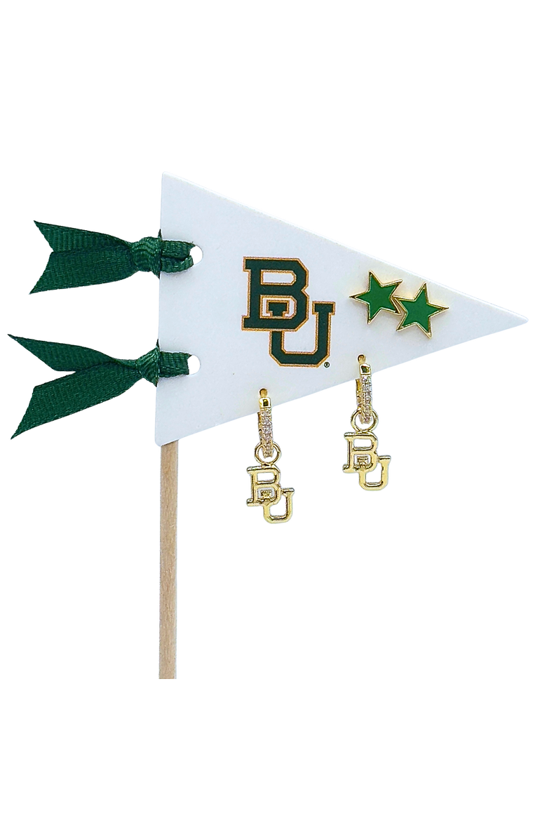 Color Shout Baylor University Pennant Pair Earring Set, Main, color, Yellow Gold