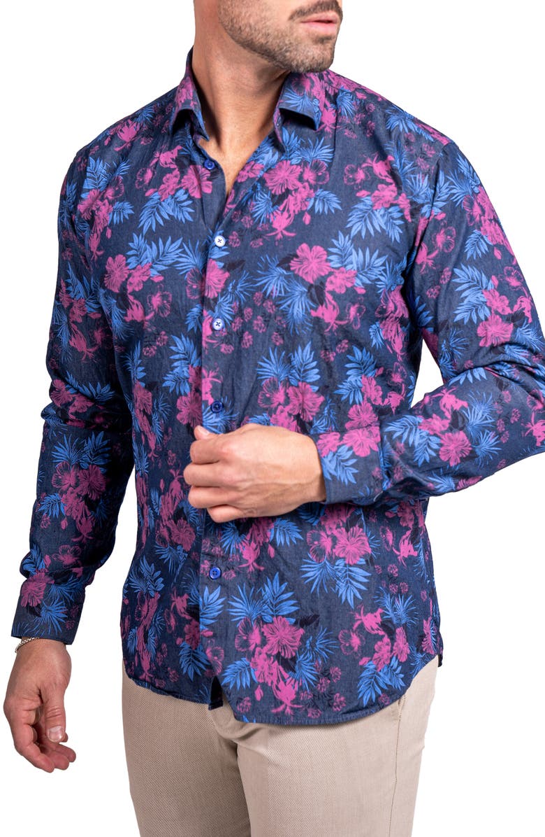 Maceoo Engineered Ascension0093 Blue Floral Cotton Button-Up Shirtr, Alternate, color, Blue