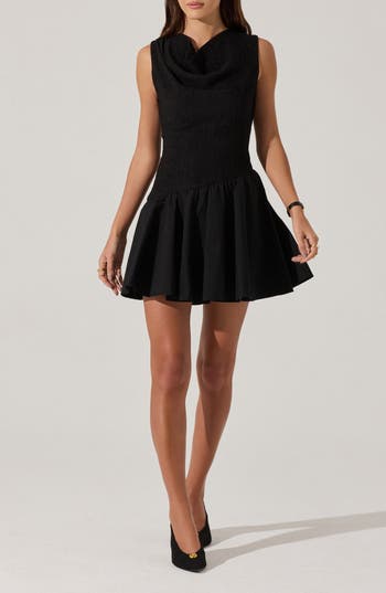 Astr The Label Cowl Neck Mixed Media Minidress In Black