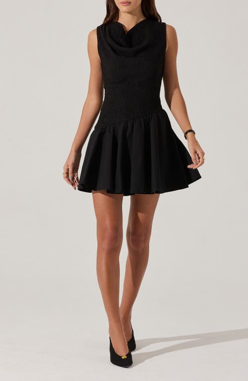 Astr The Label Cowl Neck Mixed Media Minidress In Black