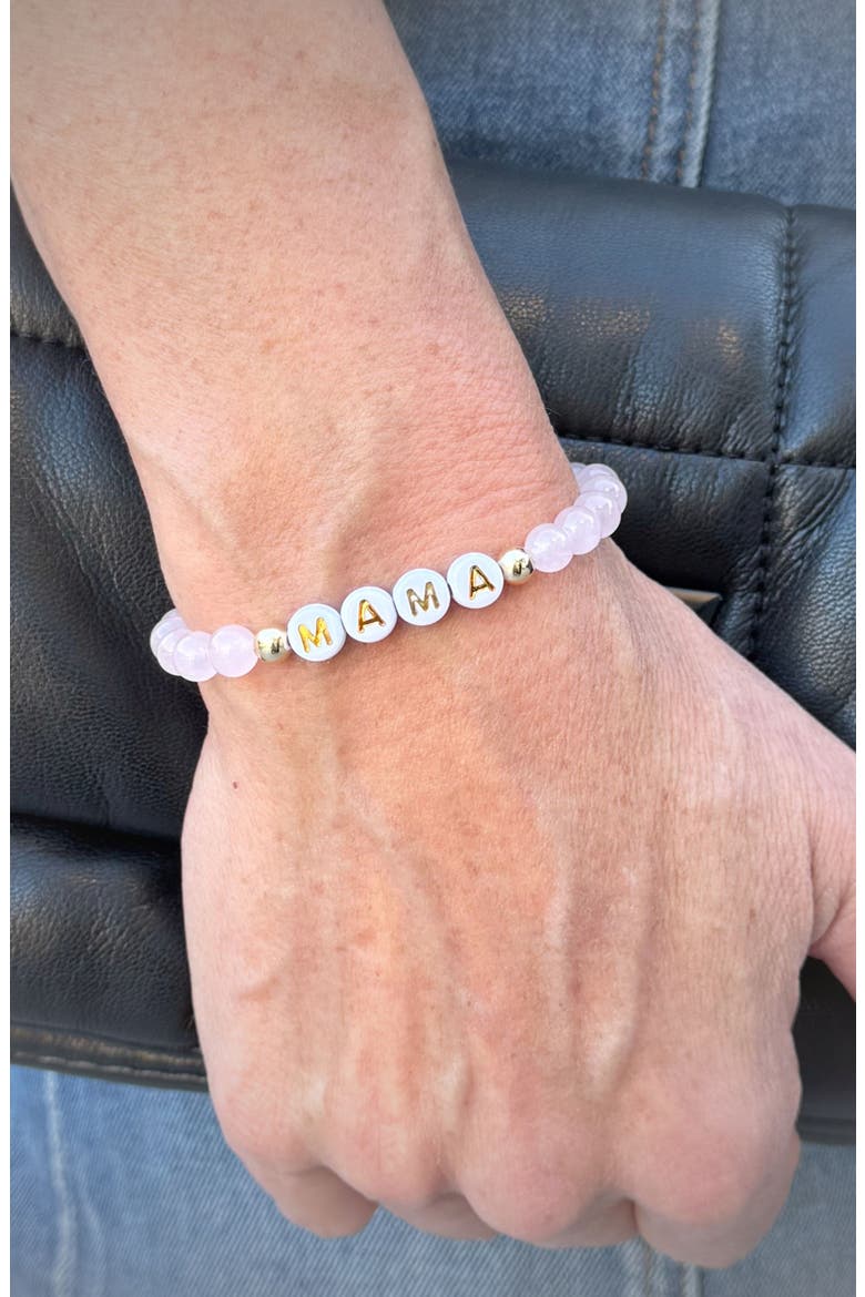 Women's 14K Gold Filled & Pink Gemstone "MAMA" Bead Bracelet, Alternate, color, Pink