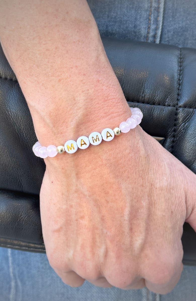 Emma Rae Women's 14K Gold Filled & Pink Gemstone "MAMA" Bead Bracelet, Alternate, color, Pink