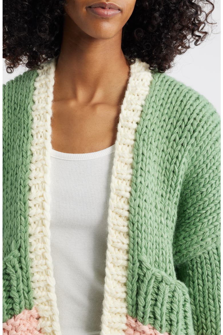 Colorblock Chunky Cardigan, Alternate, color, GREEN