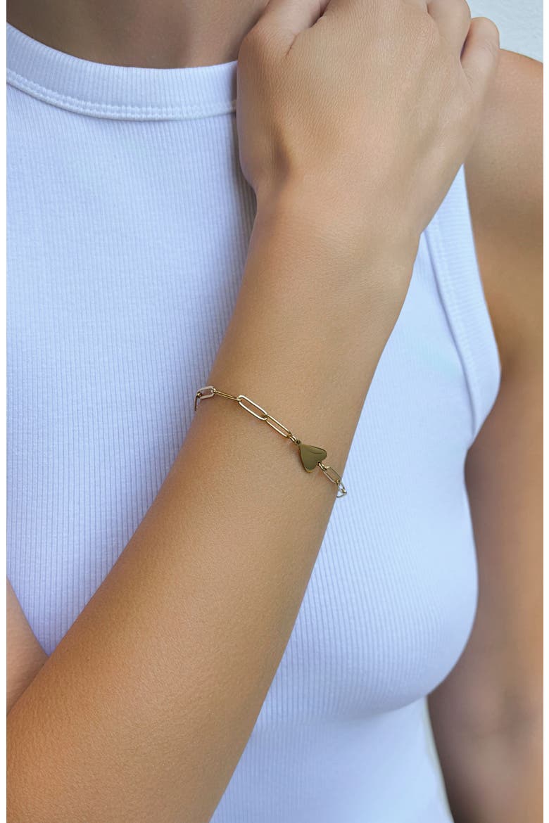 Tarnish Resistant 18K Gold Plated Heart Bracelet, Alternate, color, GOLD