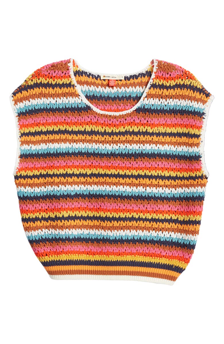 Marine Layer Avery Stripe Crochet Cotton Blend Top, Alternate, color, 