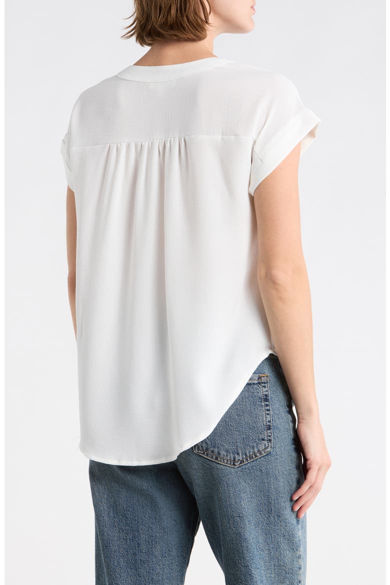 Button Front V-Neck Top, Alternate, color, WHITE