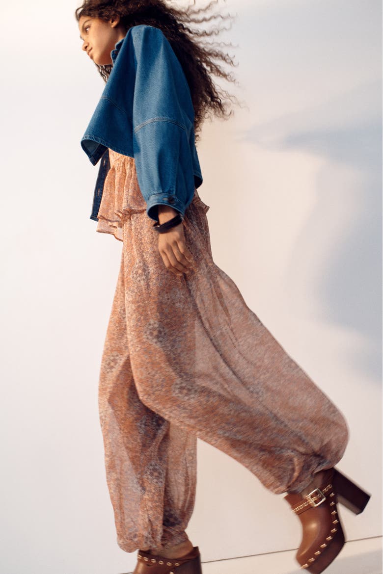 Balloon-leg Pull-on Trousers, Alternate, color, Light pink/floral
