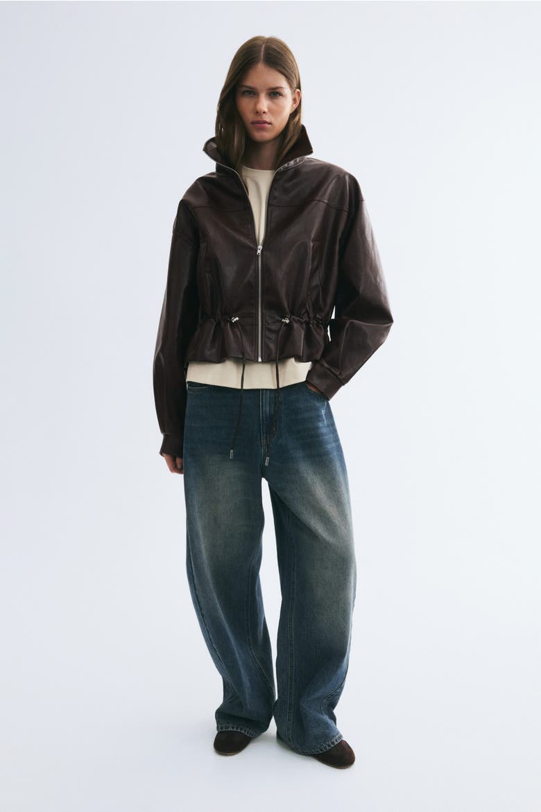 Coated Jacket With Stand-Up Collar, Alternate, color, Dark brown