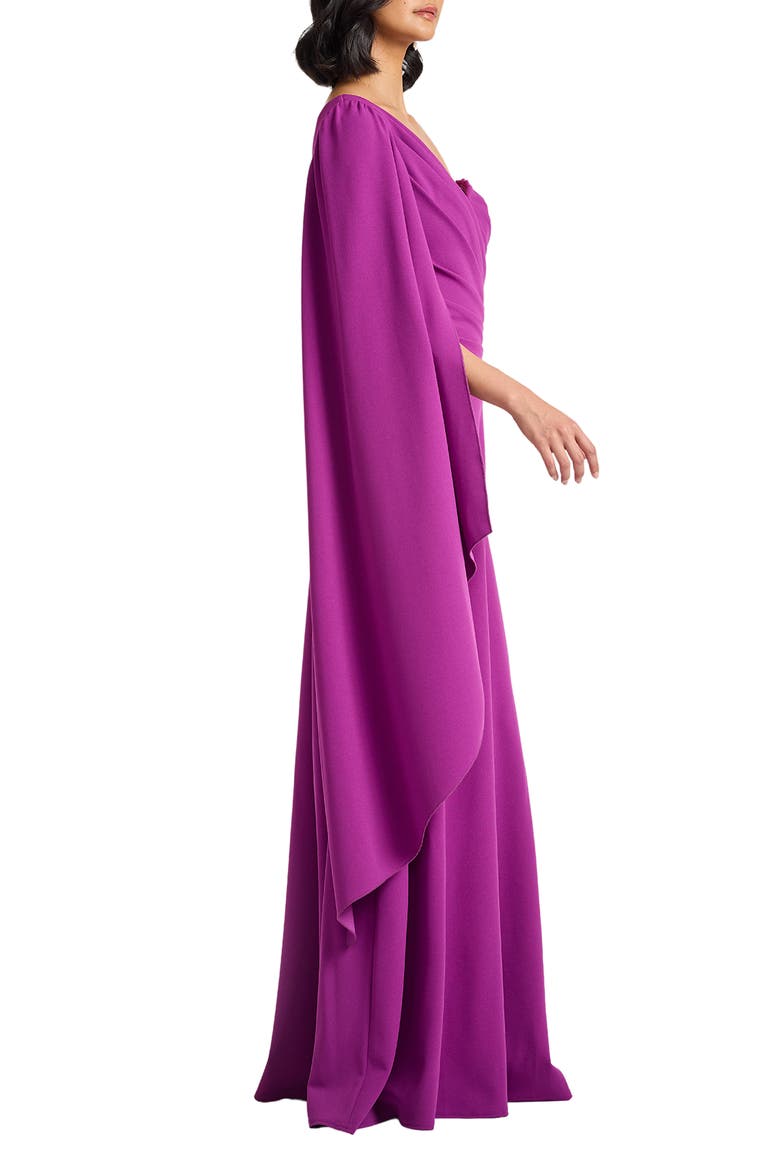 One Shoulder Cape Sleeve Crepe Gown, Alternate, color, MAGENTA
