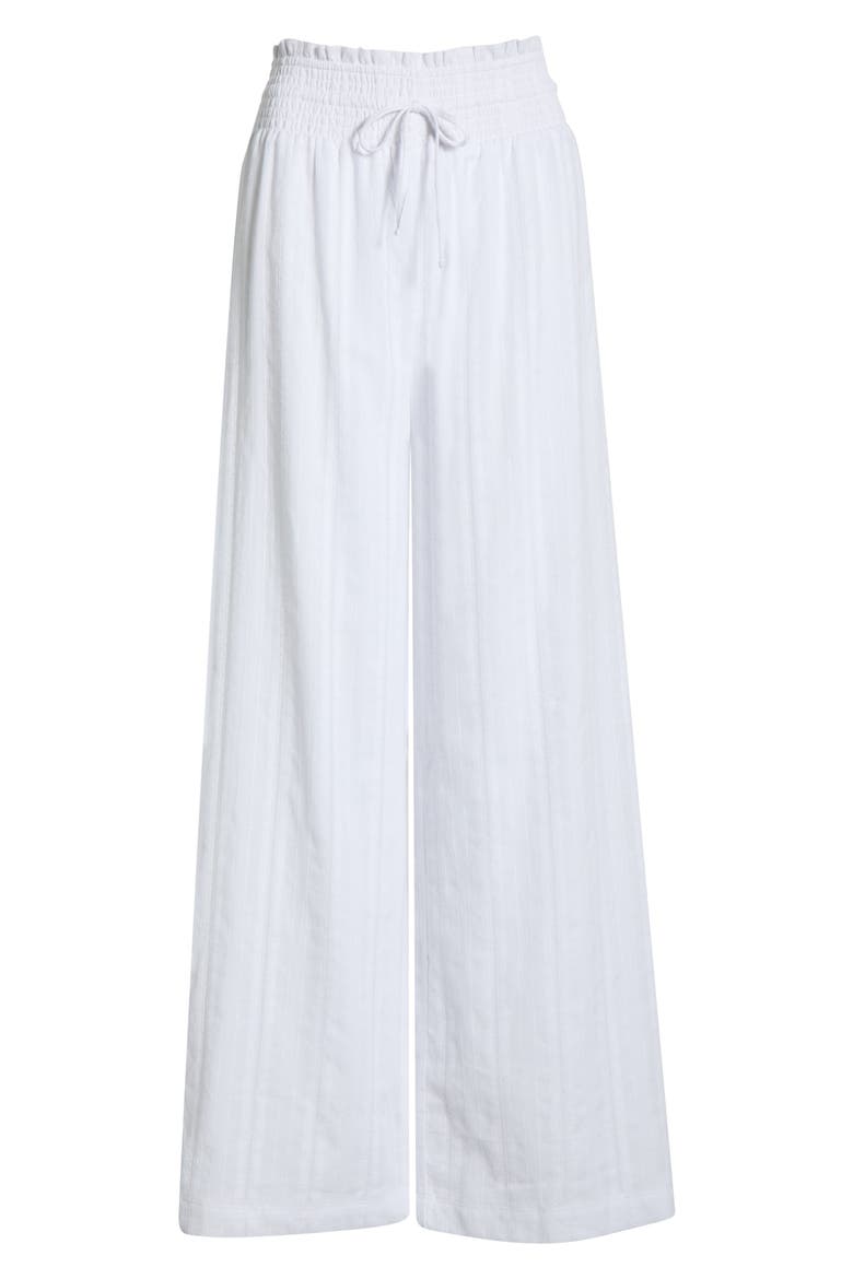 Meadow Embroidered Cotton Drawstring Pants, Alternate, color, WHITE