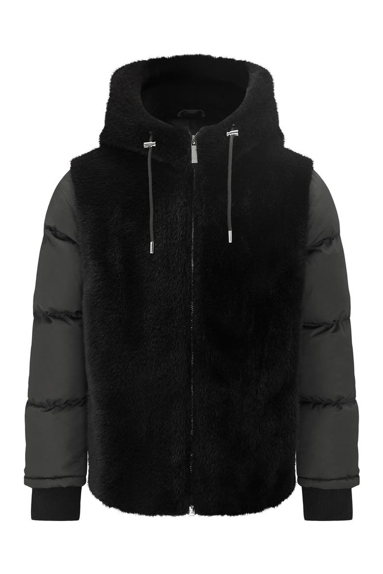 Fur-Free Mink (Faux Fur) Quilted Jacket, Hood, Alternate, color, BLACK/BLACK