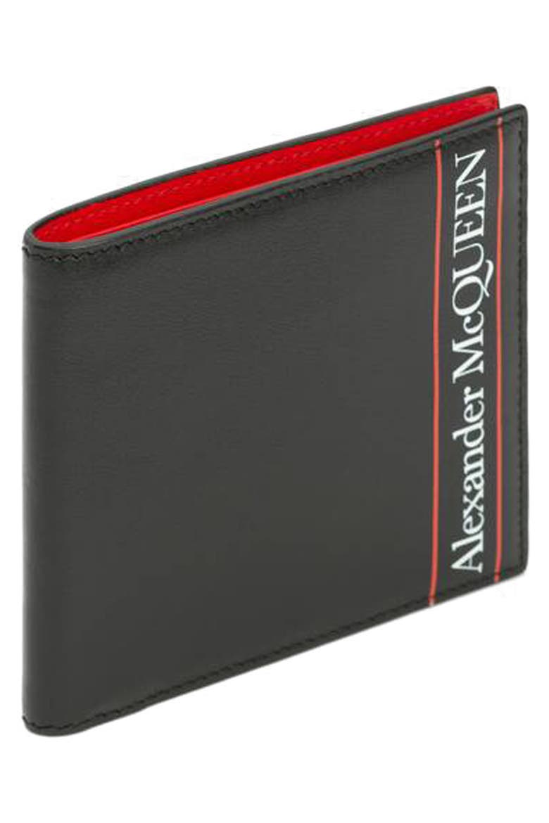 Alexander McQueen Leather Billfold Wallet, Alternate, color, BLACK/ RED